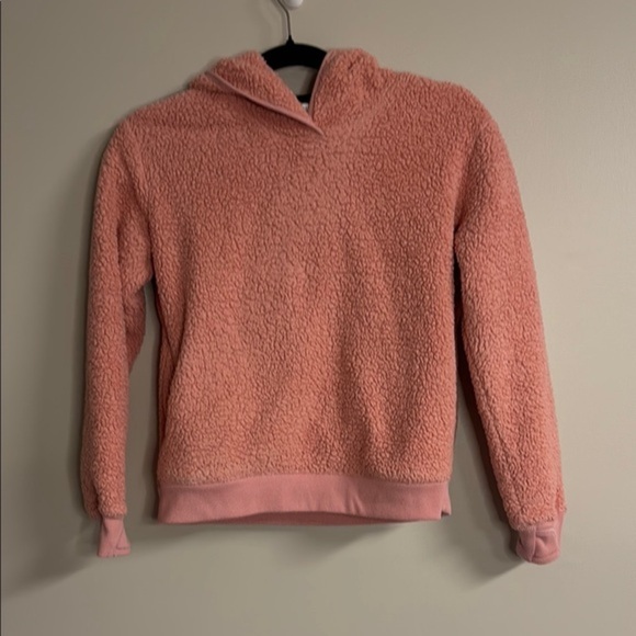 Athleta Other - Athleta Girl Pink Sherpa Hoodie Jacket Pullover Size L 19" PTP